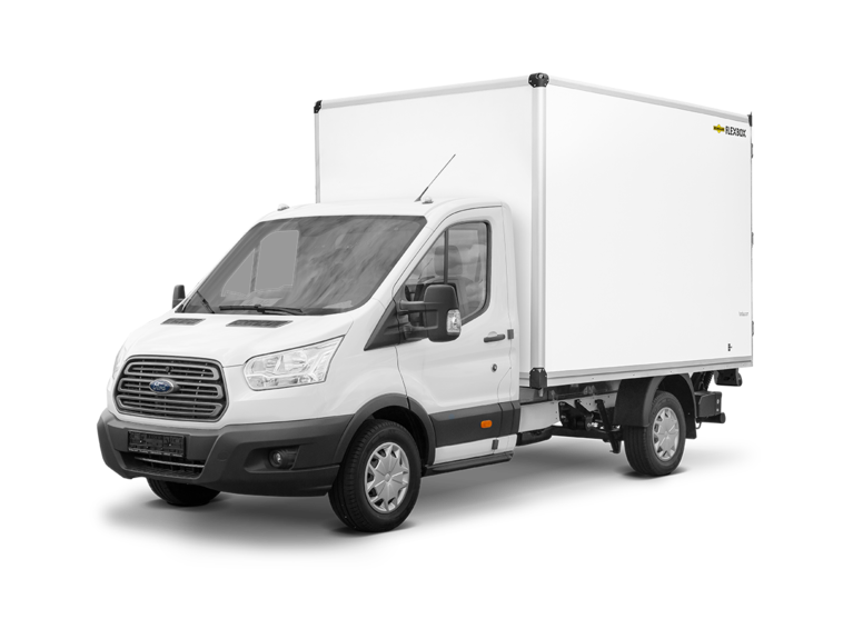 Photo d'une camionnette Ford blanche équipée d'une caisse flexible Humbaur blanche.